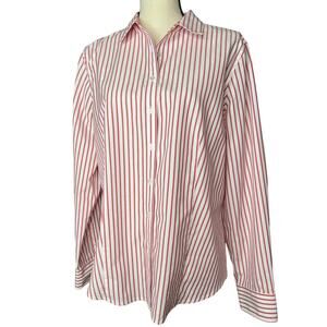 Talbots Button-up Shirt in Red and White Stripes Wrinkle Resistant Size 14
